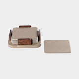 Sotto Leather with Burl Veneer Coaster (Set of 6),  Cappuccino