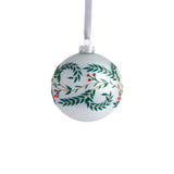 White Metallic Glass Ball Holiday Ornaments with Green Leaf Design, Set of 6 by The Favorites