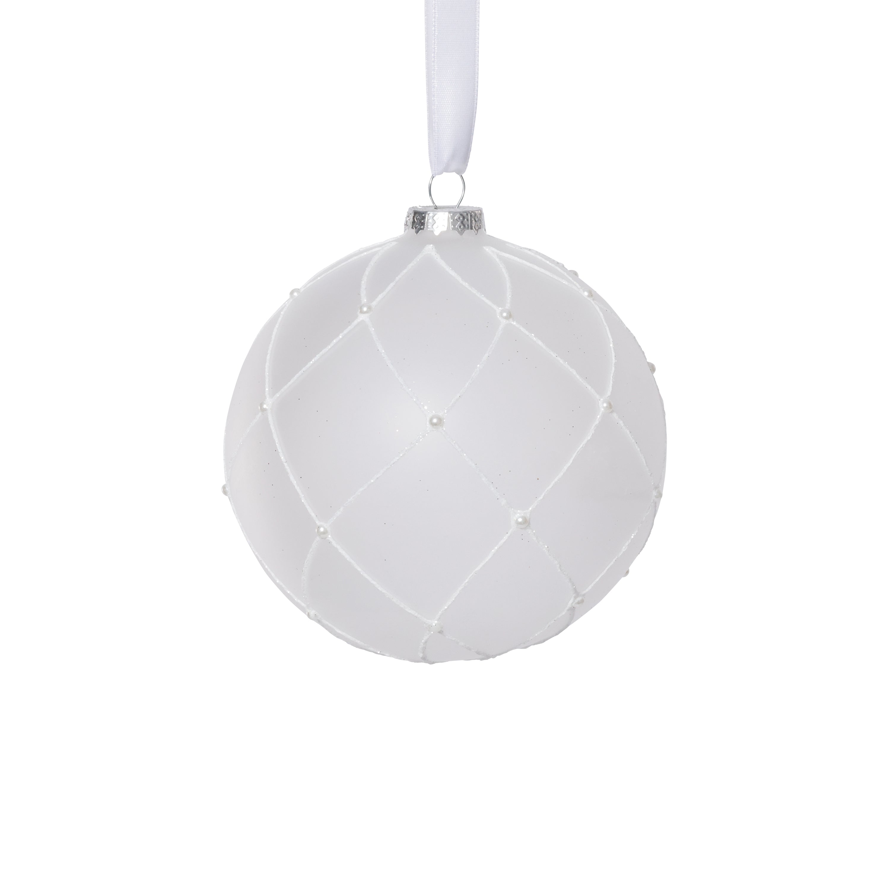 4-Piece Set Frosted 4.75" Glass Ball Christmas Ornaments with White Glitter by The Favorites