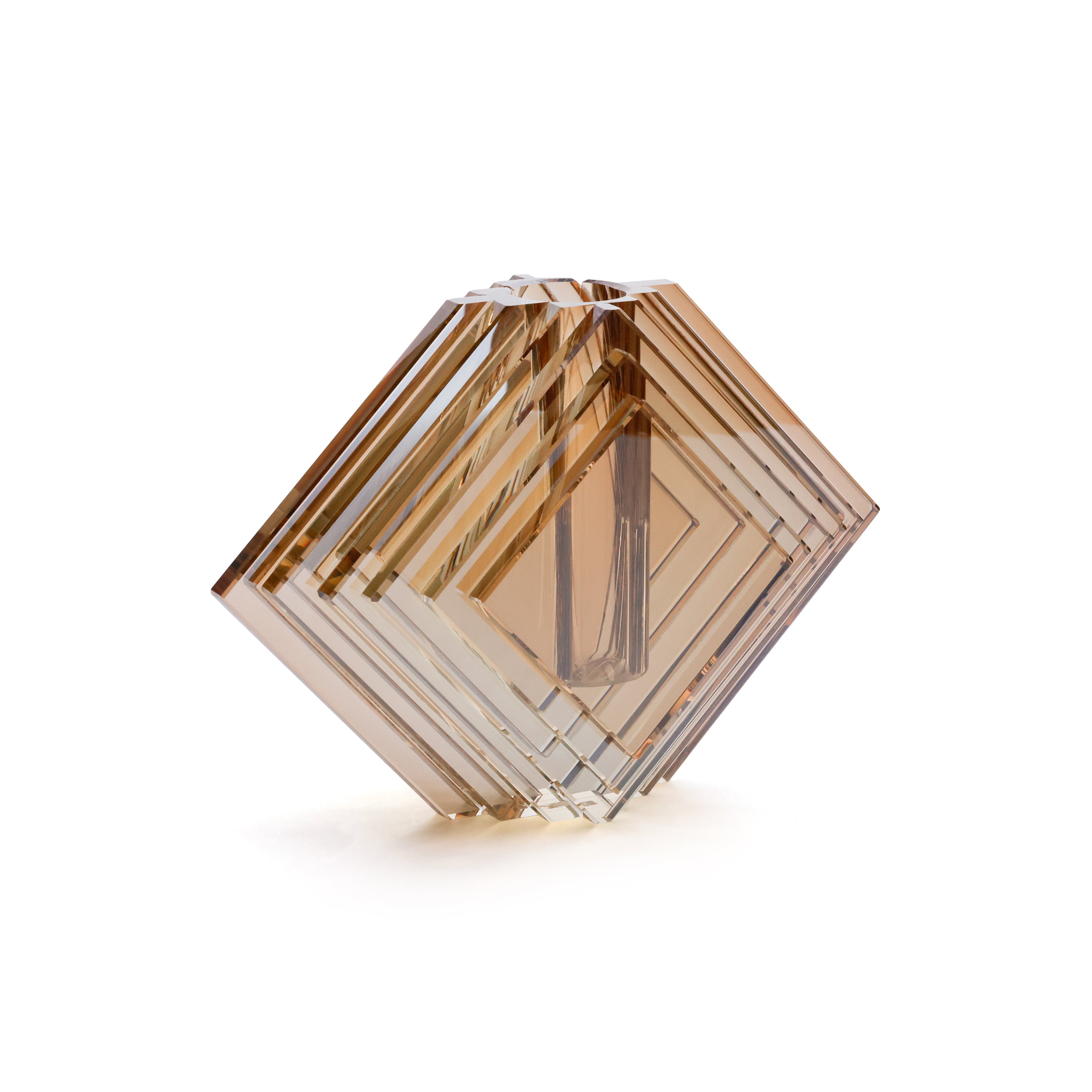 Crystal Glass Vase with Stacked Concentric Diamond Motif by The Favorites