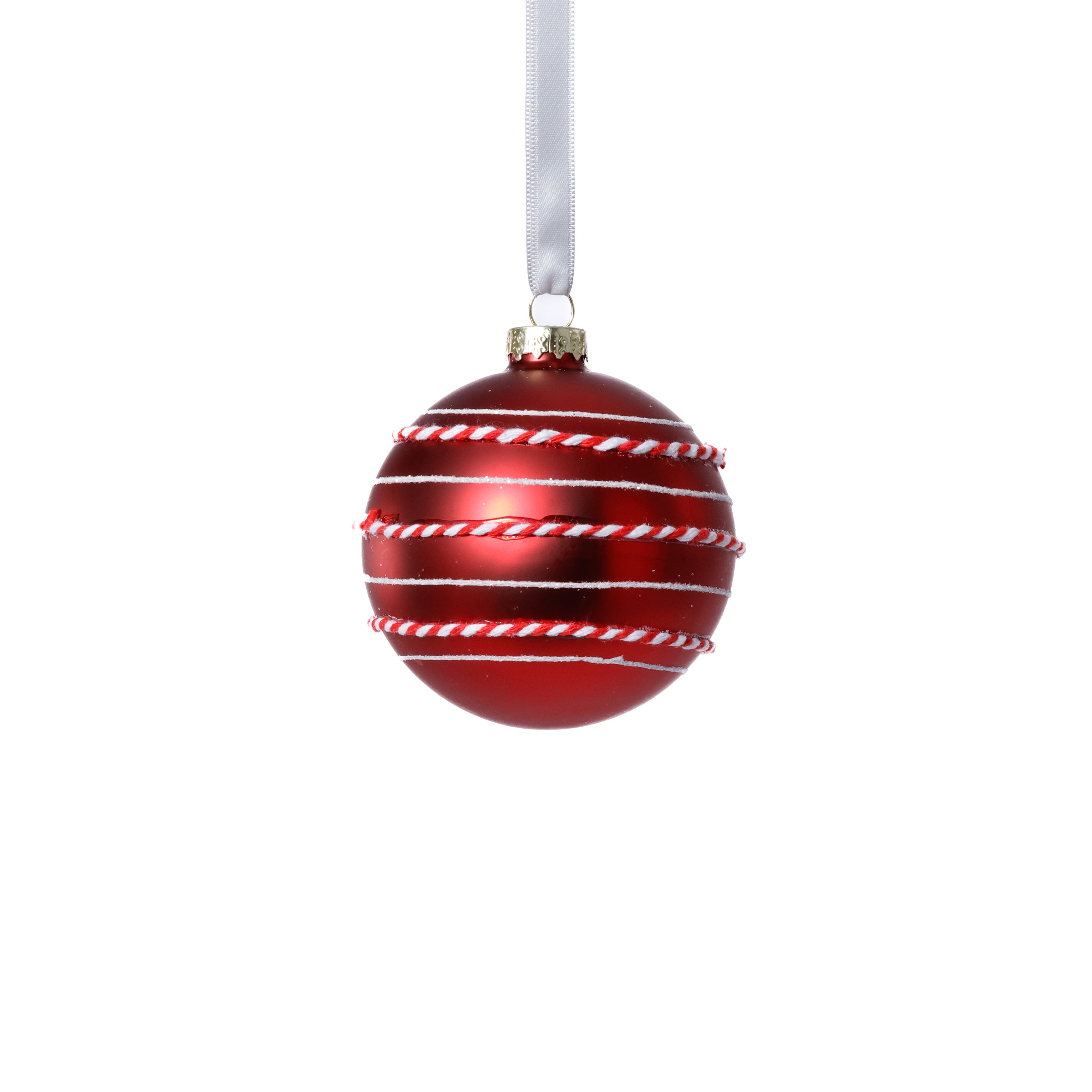 Matte Glass Ball Ornaments with White & Red Rope, Set of 6 by The Favorites