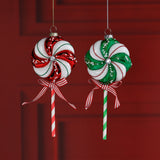 Glass Lollipop Christmas Ornaments, 6 Hanging Pieces (3 Sets of 2)