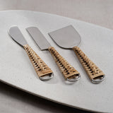 Rattan & Matte Steel Cheese Tools - Set of 3