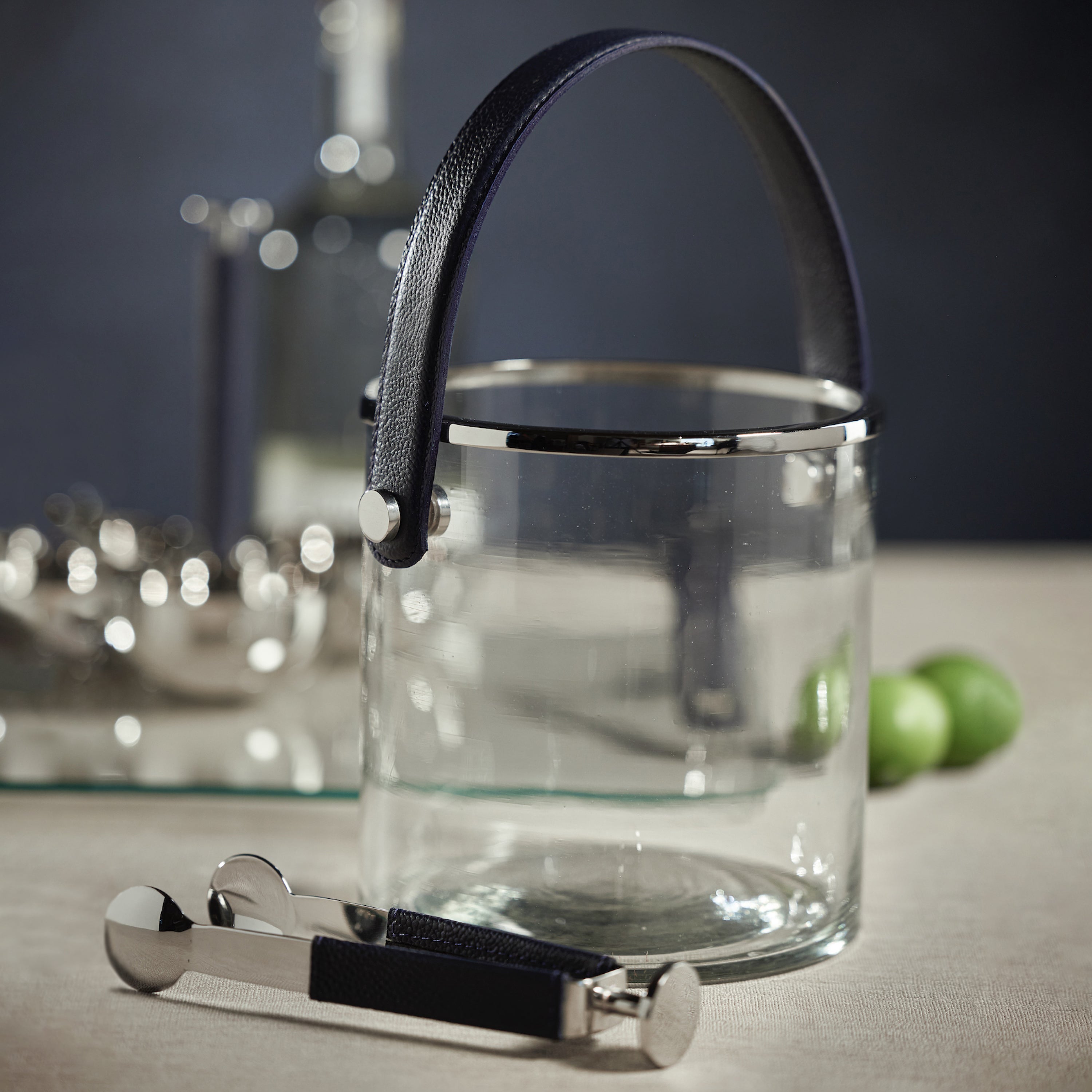 Image of Laguna Glass, Nickel & Leather Ice Bucket