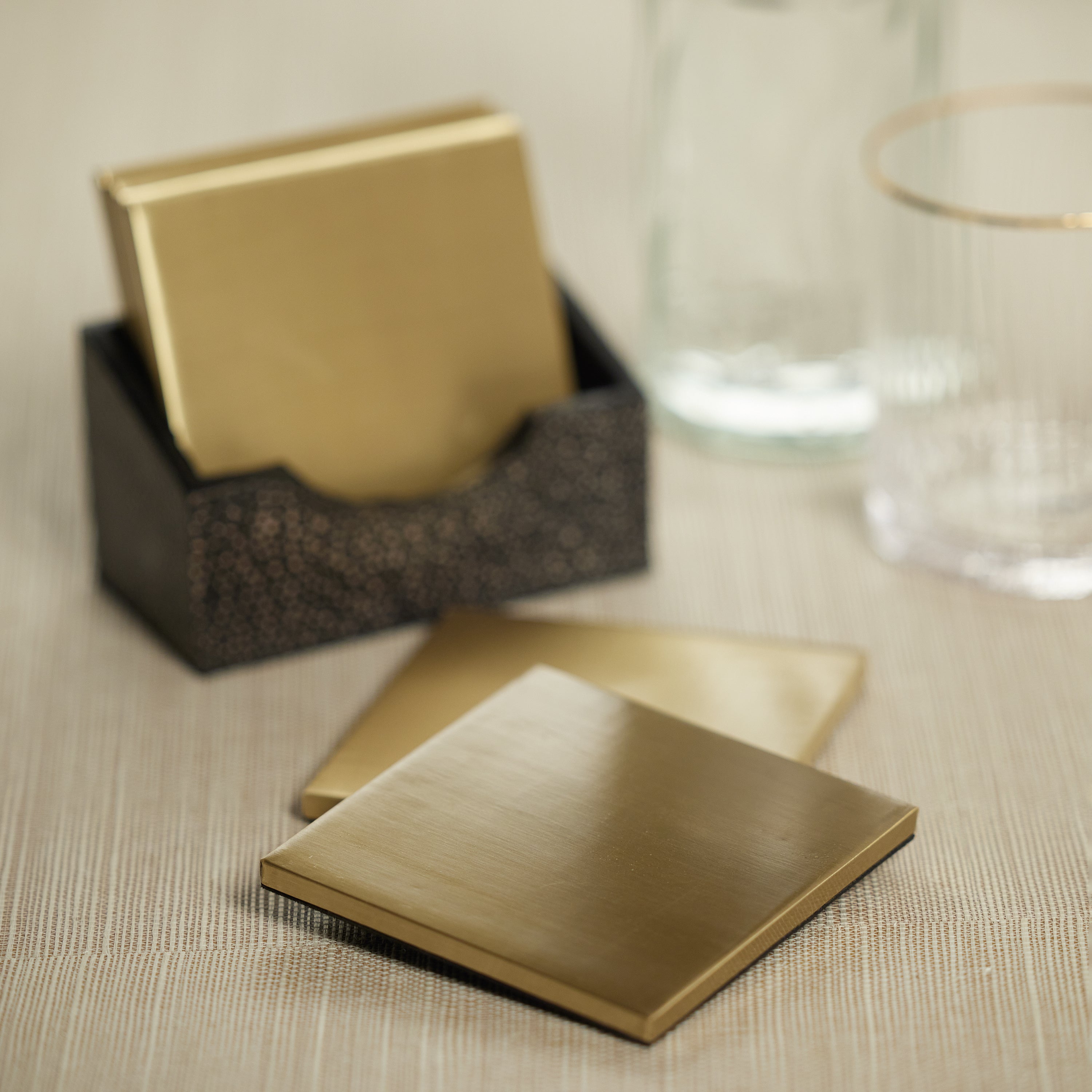 Image of Nika Shagreen Leather Set of 6 Coasters with Holder