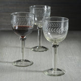 Tuscan Handmade Etched Wine Goblet Glasses, Set of 4