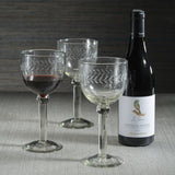 Tuscan Handmade Etched Wine Goblet Glasses, Set of 4