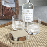 Sotto Leather with Burl Veneer Coaster (Set of 6),  Cappuccino
