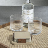 Sotto Leather with Burl Veneer Coaster (Set of 6),  Cappuccino