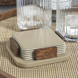 Sotto Leather with Burl Veneer Coaster (Set of 6),  Cappuccino