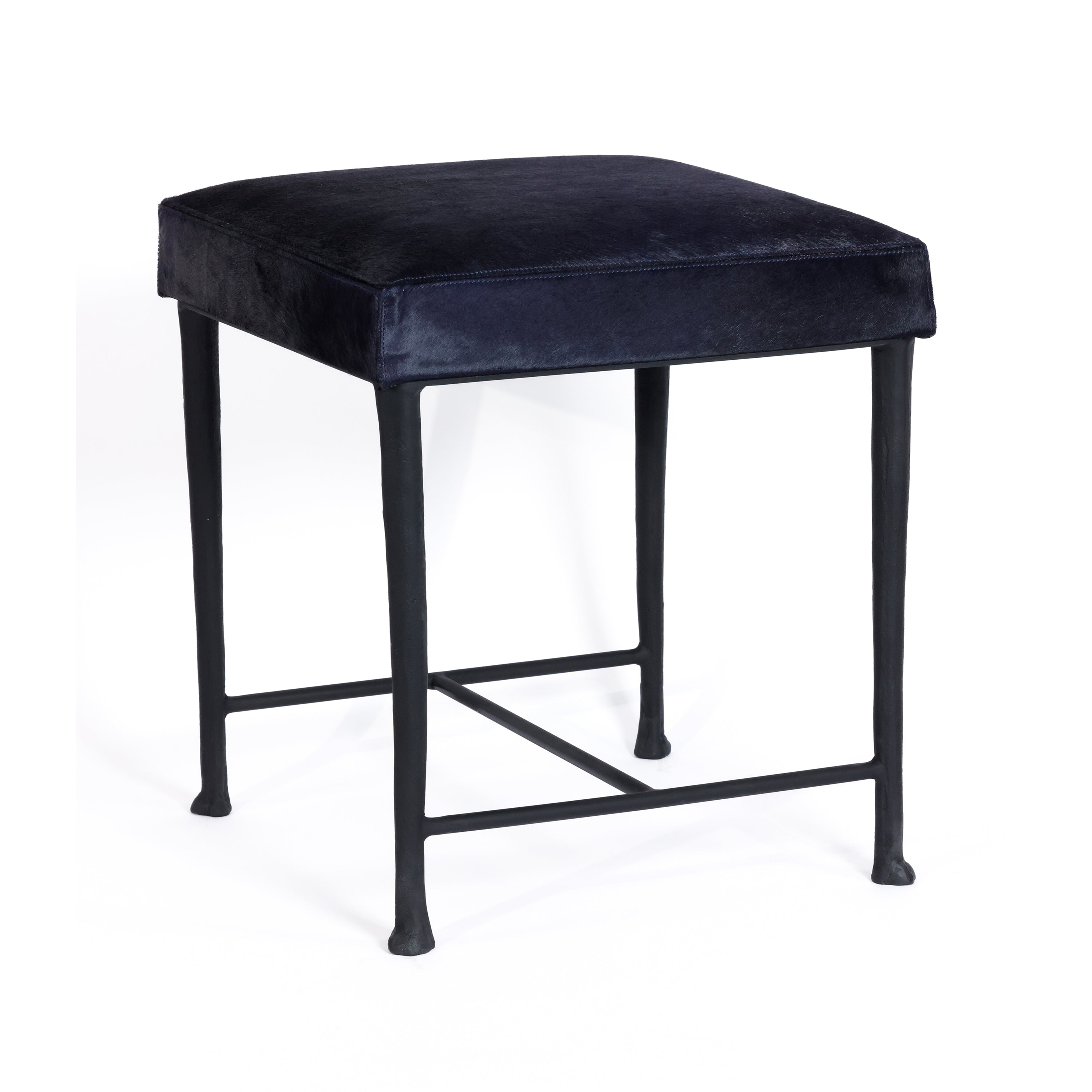 Corviglia Hair-On-Hide Leather Stool with Forged Iron Base by The Favorites