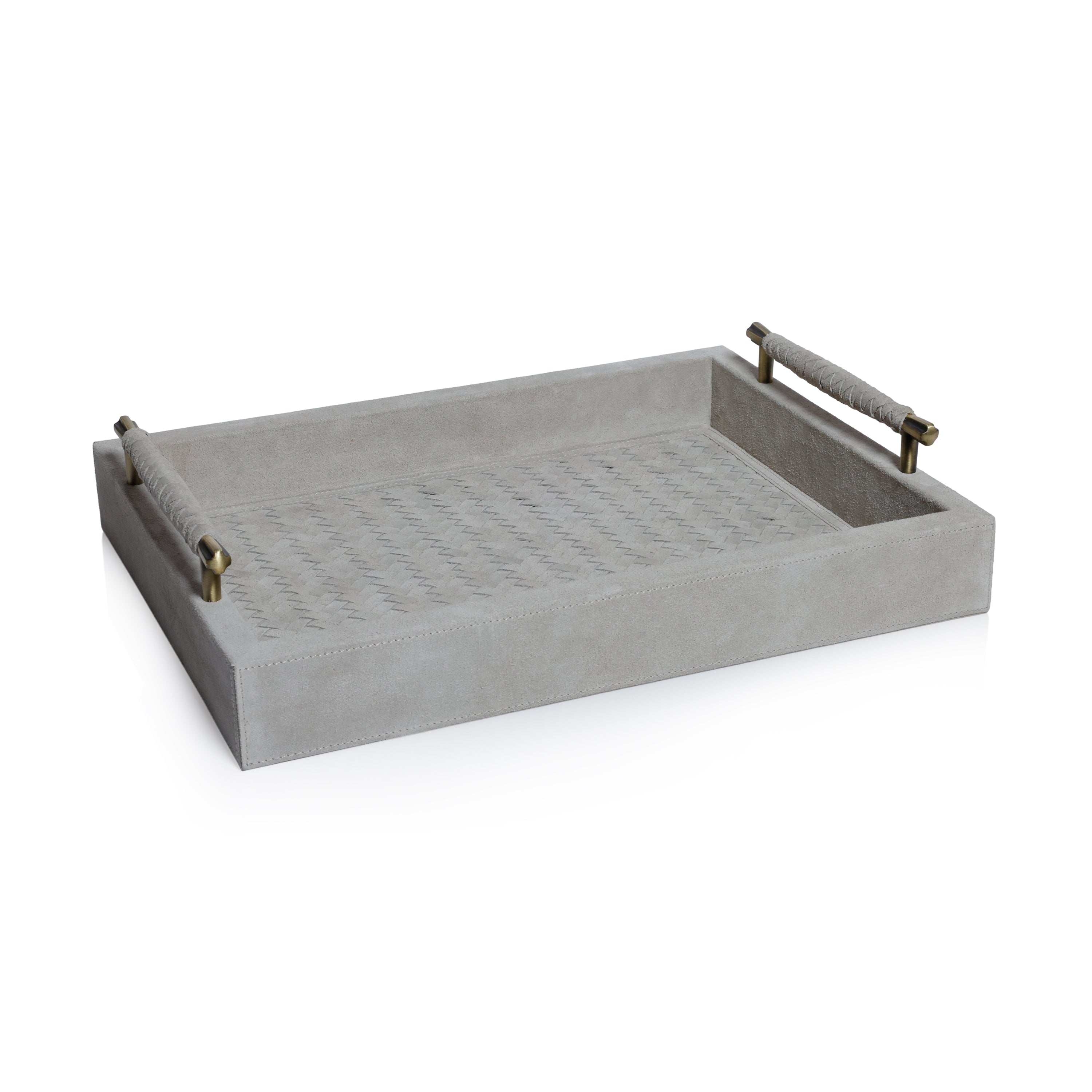 Arden Woven Suede Leather Tray with Brass Handles by The Favorites