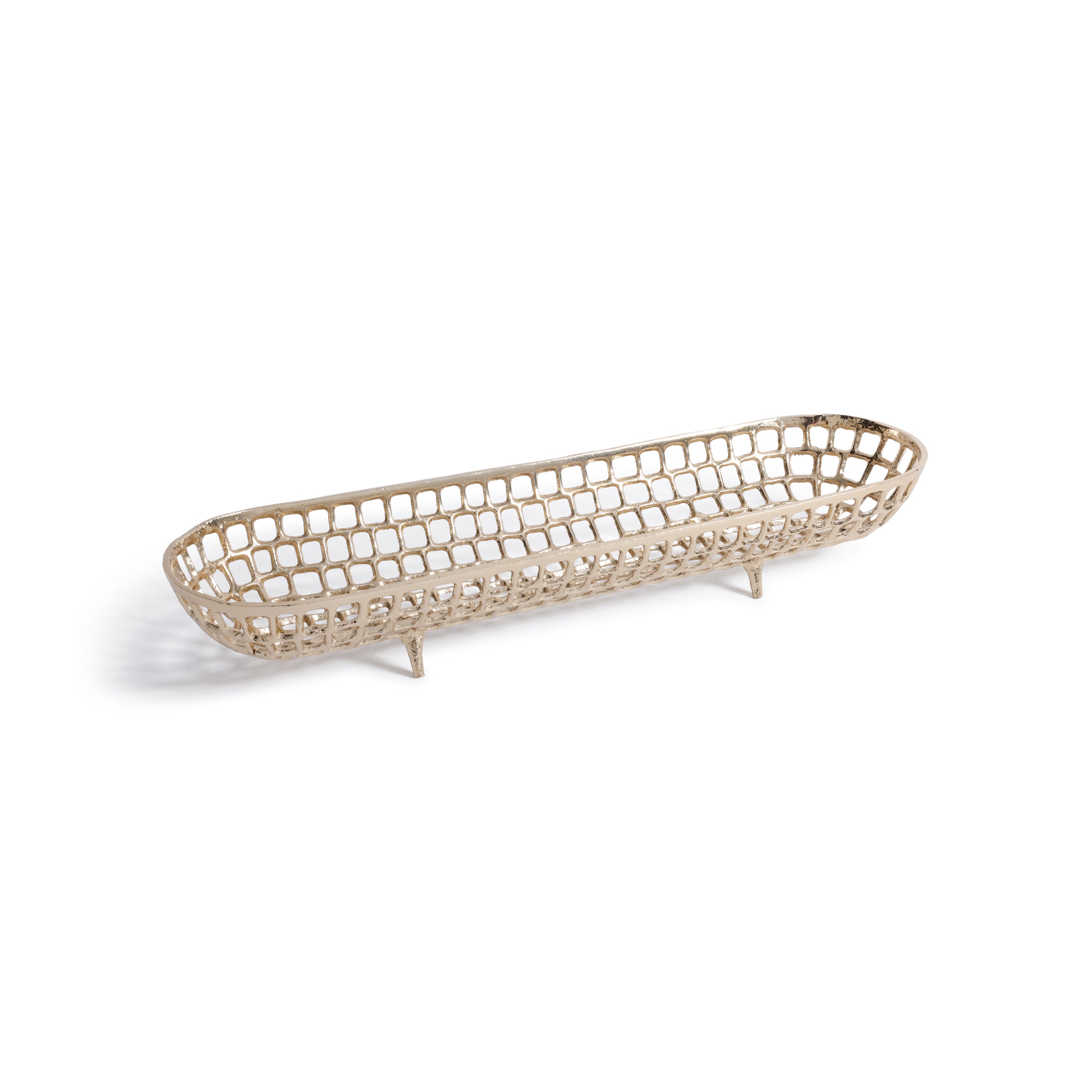 Reticolo Oval Gold Metal Decorative Footed Tray by The Favorites