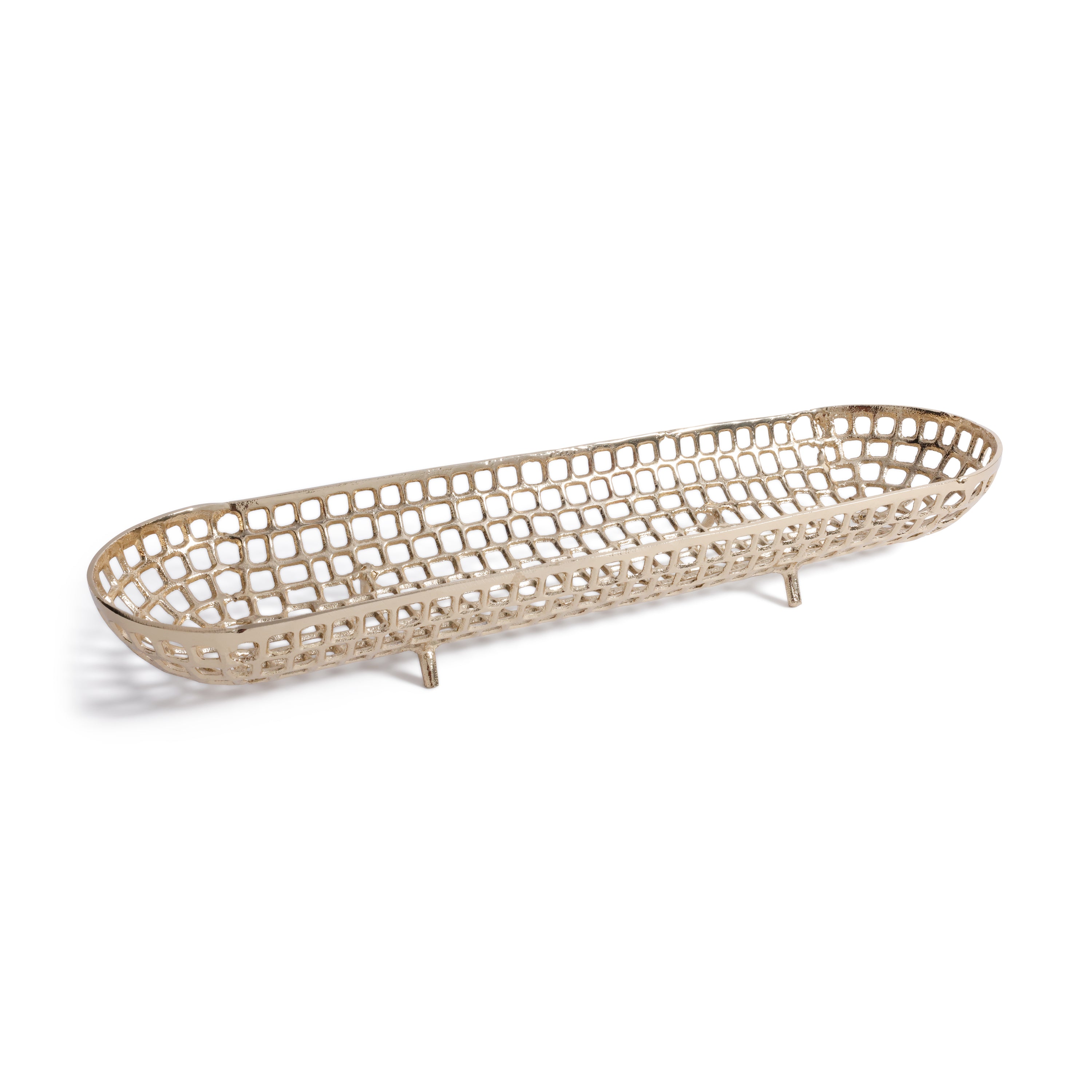 Reticolo Oval Gold Metal Decorative Footed Tray by The Favorites
