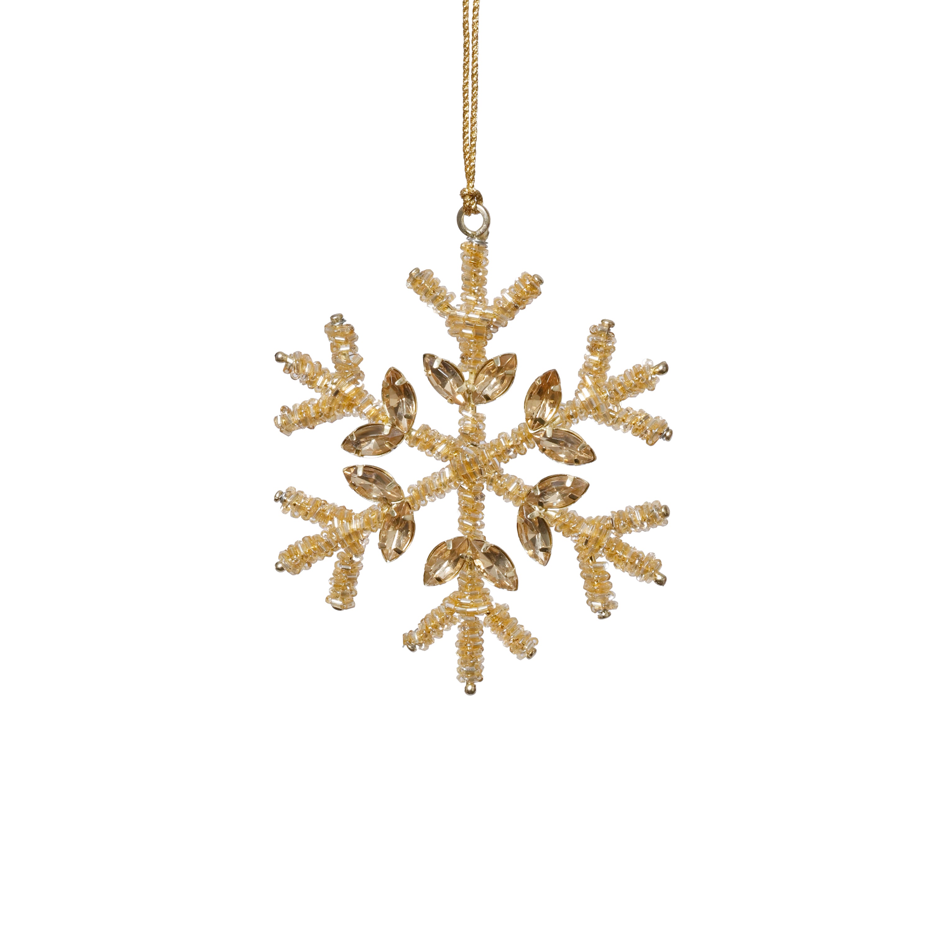Golden Beaded Snowflake Christmas Hanging Ornaments, Set of 12 by The Favorites