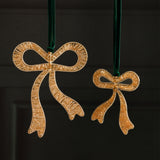 Holiday Decorative Beaded Gold Bow Hanging Ornaments, 12 Pieces (6 Sets of 2)