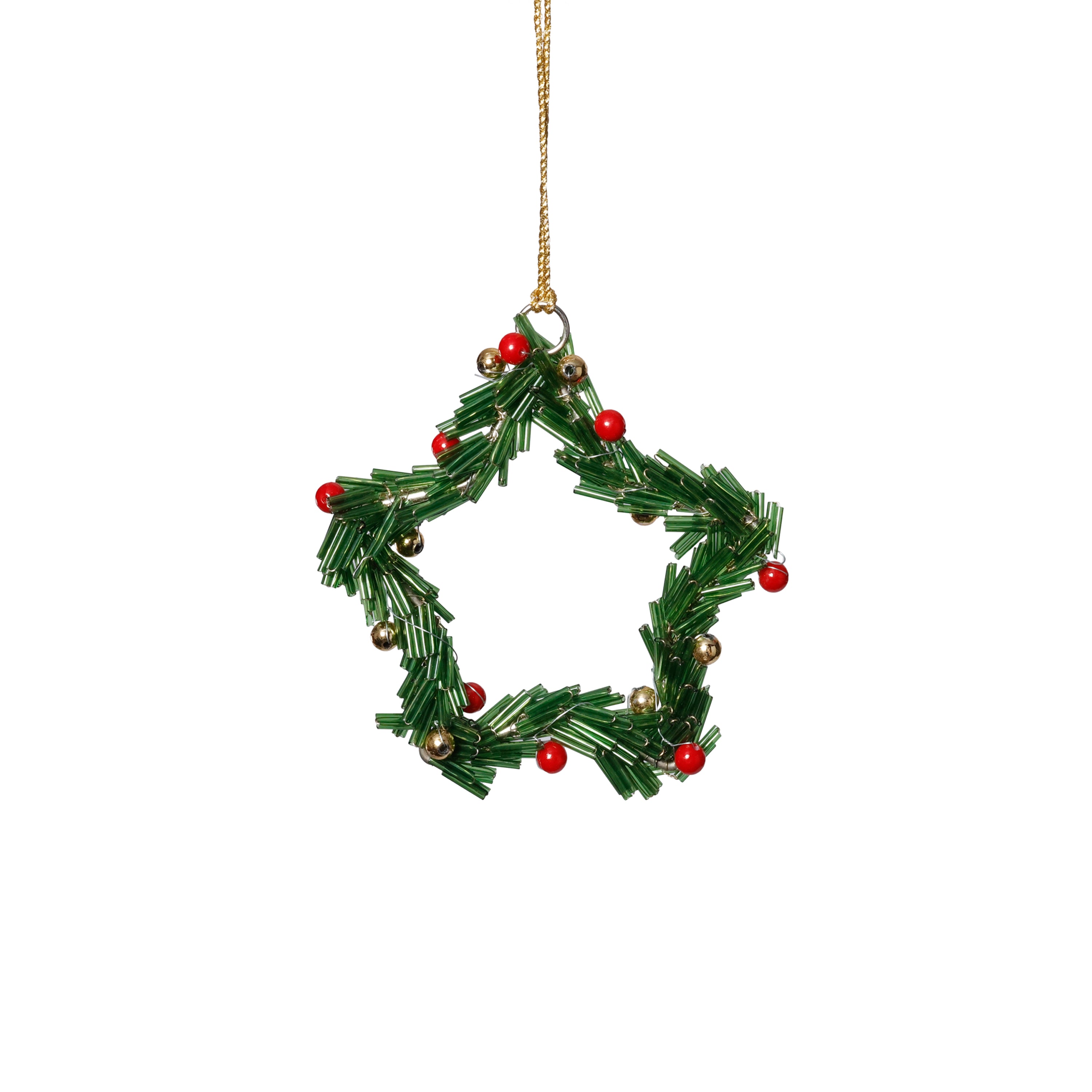Festive Beaded Christmas Hanging Ornaments with Red Berries, Set of 12 by The Favorites