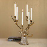 Pipe-Lit Stag 6-Tier Decorative Metal Taper Candleholder, Gold