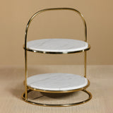 Elegant Round Marble and Metal 2-Tier Cake Stand