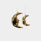 Crescent Moon Glass Ornament - 2 Assorted Pieces - Gold