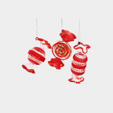 Wrapped Candy Glass Ornament - 3 Assorted Pieces - Clear & Red - Set of 3