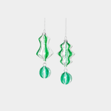 Artisan Blown Glass Ornament - 2 Assorted Designs - Clear Green & White - Set of 12