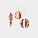 Holiday Glass Ball and Finial Ornament - 3 Assorted Pieces - Red, Green & Clear - Set of 12