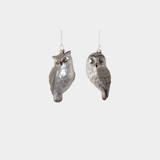 Silver and Gray Owl Glass Ornament - 2 Assorted Pieces - Set of 12