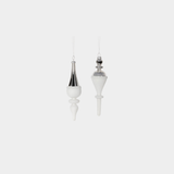 Silver and White Finial Glass Ornament - 2 Assorted Pieces - Set of 12