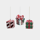 Present Glass Ornament - 3 Assorted Styles - Set of 12