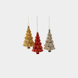 Glass Trees - 3 Assorted Pieces - Red, Silver & Gold - Set of 3
