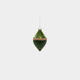 Tonal Shiny Green with Felt and Gold Decoration Glass Tear Shape Ornament - 5.75 in - Set of 12