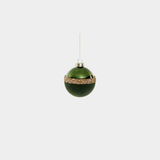 Tonal Shiny Green with Felt and Gold Decoration Glass Ball Ornament - 3.25 in - Set of 12