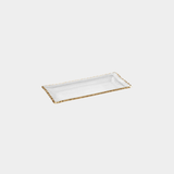 Clear Textured Rectangular Tray with Jagged Gold Rim - Medium