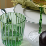 Marina White Stripe Glass Tumblers in Green (Set of 6)