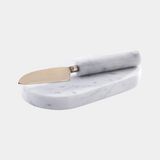 Marble Cutting Board with Cutting Knife - White
