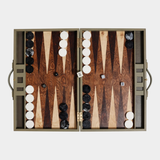 Geneva 19 in Backgammon Set - Dusty Green Leather
