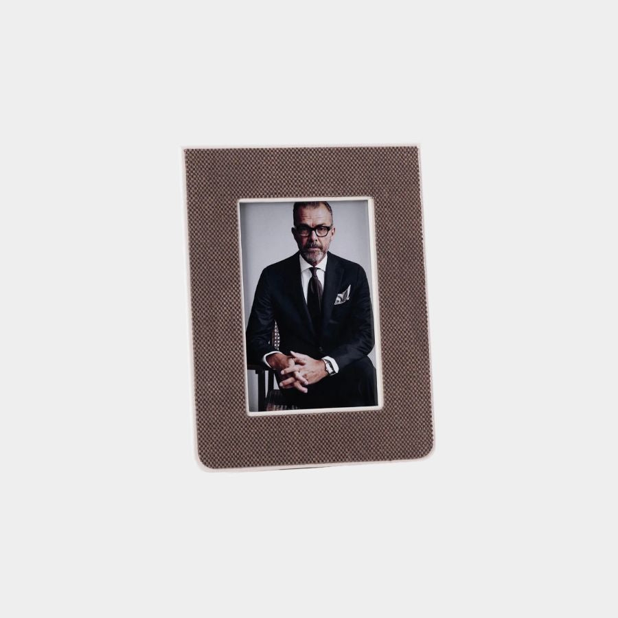 Raffia Over Nappa Cream Leather Photo Frame, 4x6