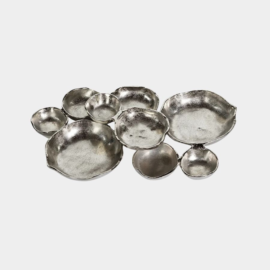 Cluster of Nine Round Serving Bowls - Nickel