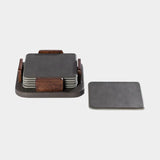 Sotto Leather with Burl Veneer Coaster (Set of 6),  Cedar Green