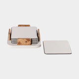 Sotto Leather with Burl Veneer Coaster (Set of 6),  Ivory