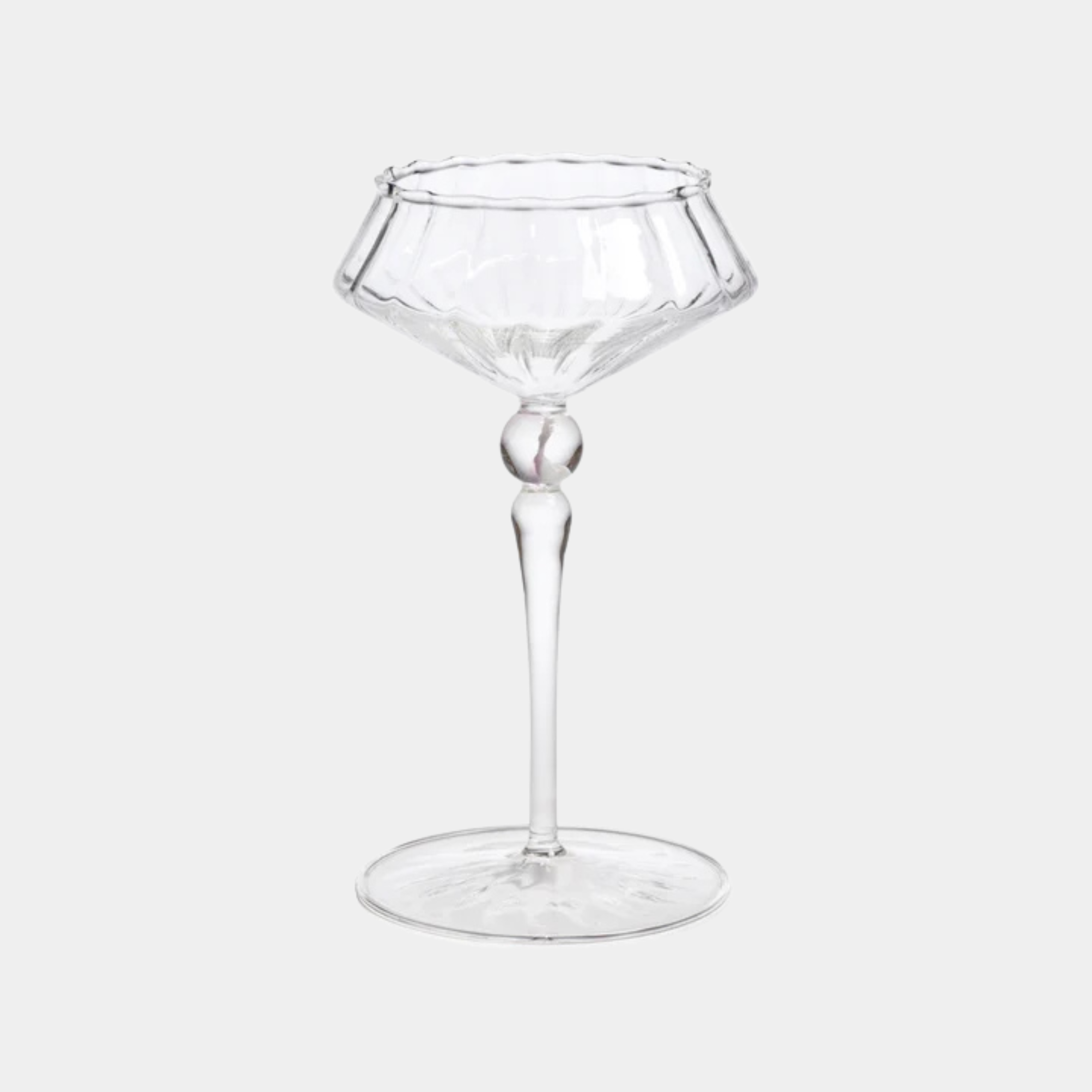 Ondine 4-Piece Set Fluted Coupe Glasses, Clear with Shadow Gray Accent