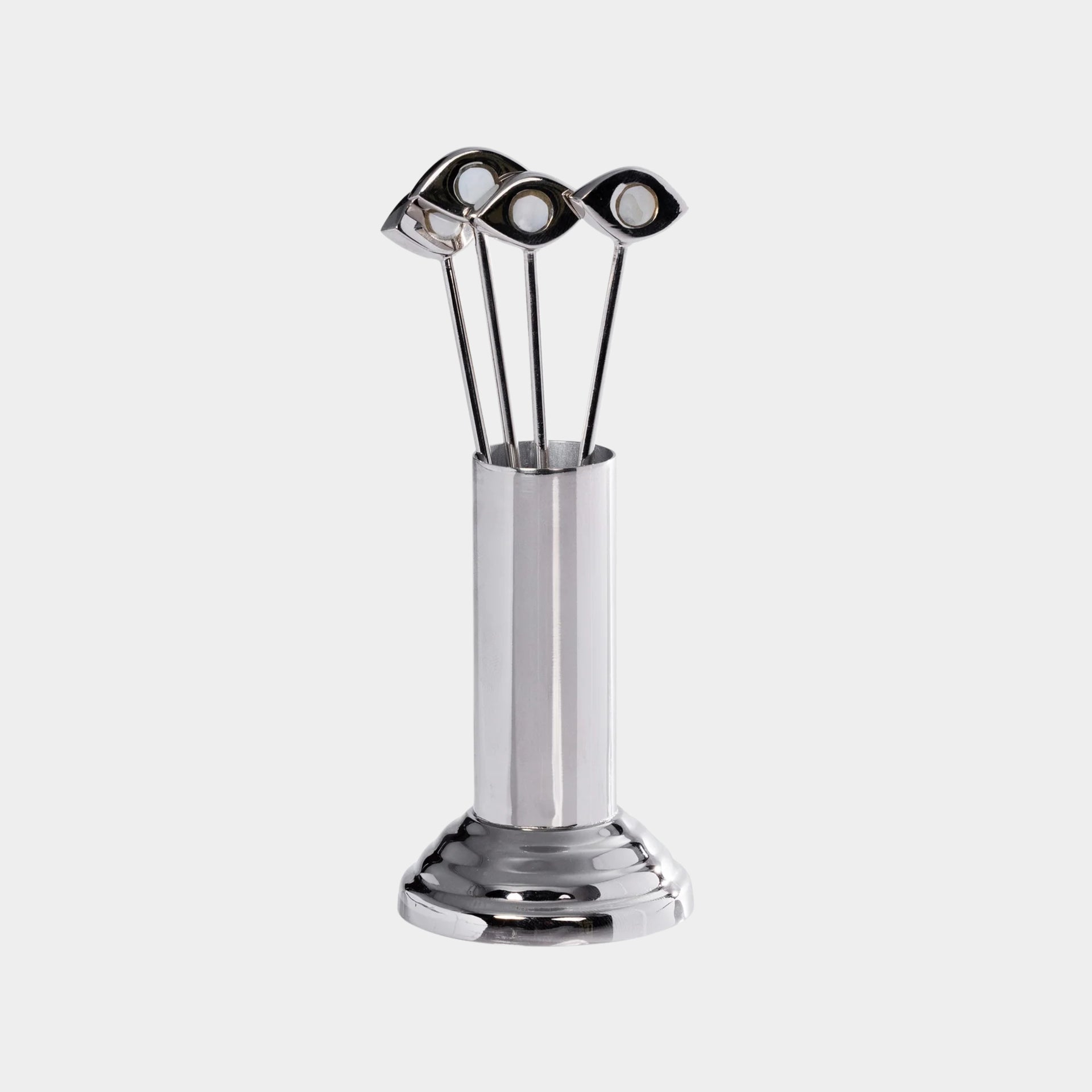 Evil Eye 4-Piece Set Cocktail Picks with Stand, Polished Nickel