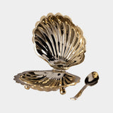 Côte d'Azur Fan Shell Lidded Bowl w/ Spoon in Gold
