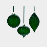 Glitter Stripe Glass Ornament Trio - 3 Assorted Designs - Evergreen - Set of 6