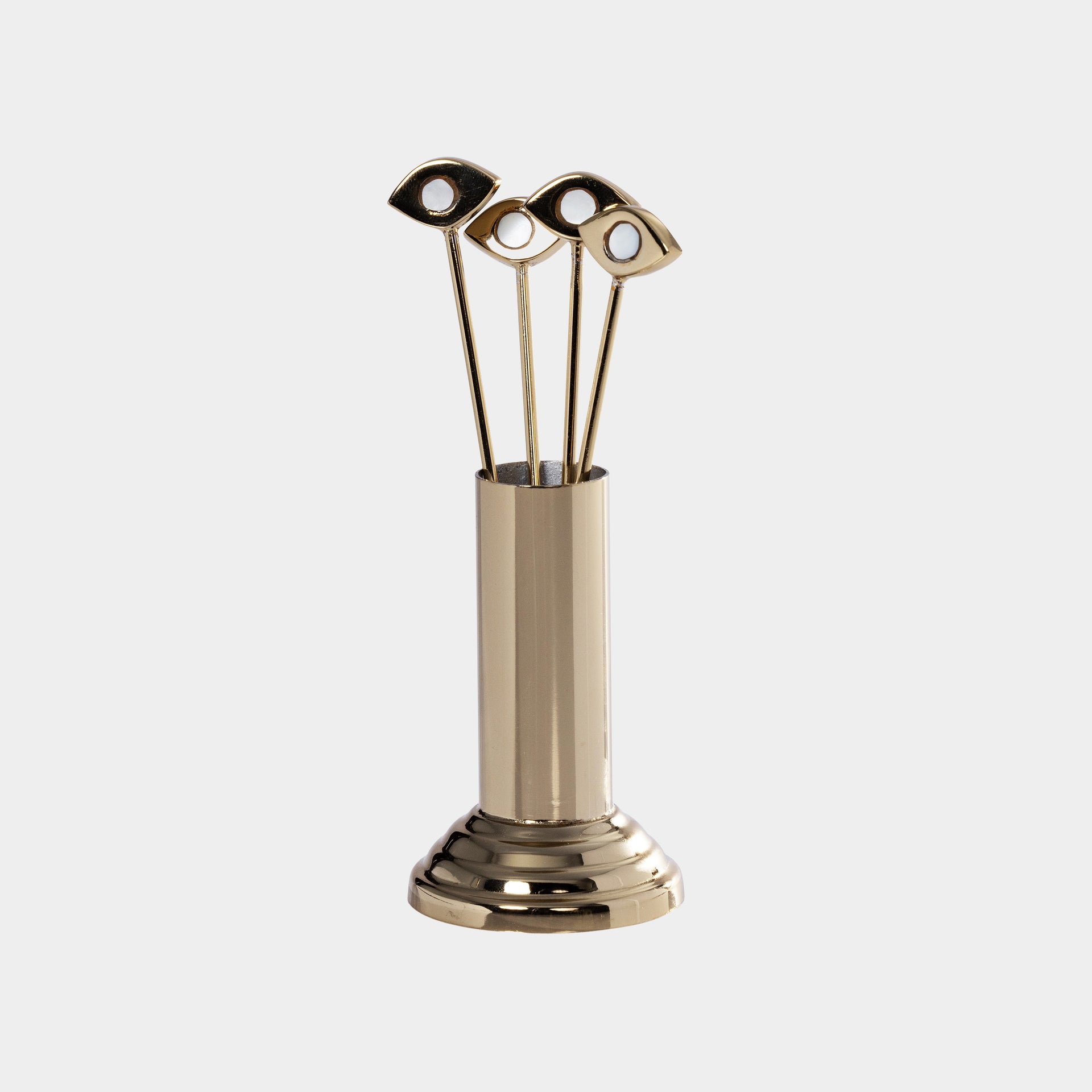 Evil Eye 4-Piece Set Cocktail Picks with Stand, Polished Gold