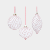 Glitter Stripe Glass Ornament Trio - 3 Assorted Designs - Blush - Set of 6