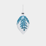 Glass Ornament with Beaded Leaf Design - Blue - Set of 6