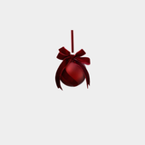 Burgundy Red Velvet Bow Glass Ornament - 3.25 in - Set of 6