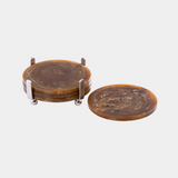 Spiga 4-Piece Set Coasters on Stand, Amber with Nickel Accent